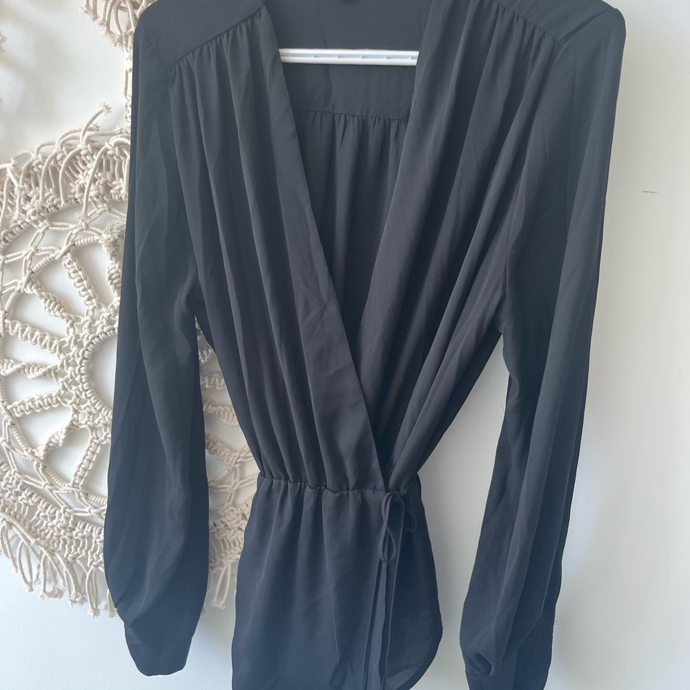 Dynamite Black Wrap Blouse